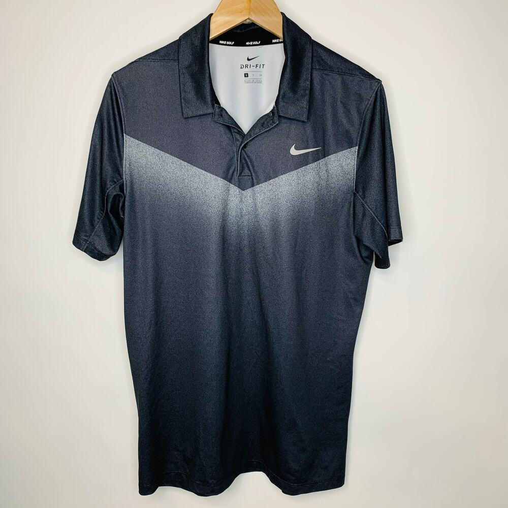 Nike Dri Fit Golf Polo Shirt Small Black Gray Ombre